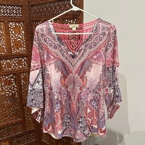 ONE WORLD Pink and Purple Paisley Blouse